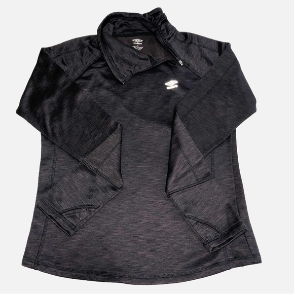 Umbro Womens Funnel Neck Side Zip Fleece Lined Sweatshirt L Thumb Holes Black - Picture 3 of 10